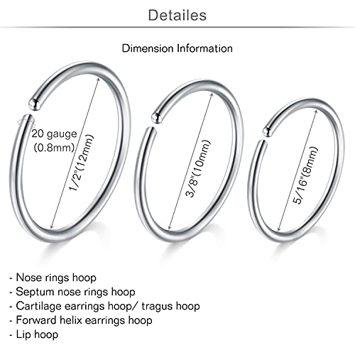 MODRSA 20g Nose Rings Hoops Nose Studs for Women Surgical Steel Hypoallergenic 20 Gauge Nostril Piercing Jewelry L Shape Crokscrew Silver Rose Gold Black Hoop Nostril Rings for Men - color: L Shape 20g - Silver, Rose Gold, Black, Rainbow