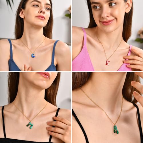 Kainier Bubble Letter Initial Necklace for Women, Colorful Balloon Alphabet Name Pendant Dainty Cute 14K Gold Plated Necklaces Jewelry Gifts… - color: Colourful, style: R