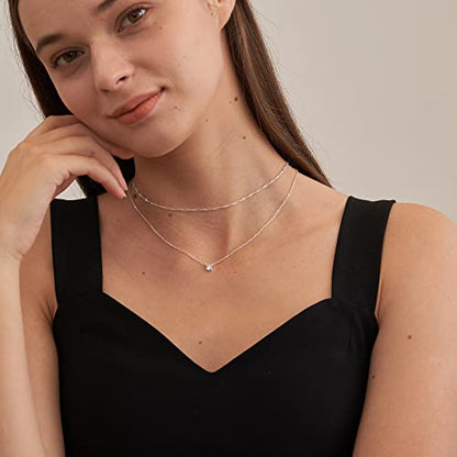 Tewiky Dainty 14k Gold Plated/Silver Cubic Zirconia Necklaces for Women, Simple CZ Jewelry Necklaces Trendy Gifts - color: Silver layer chain CZ