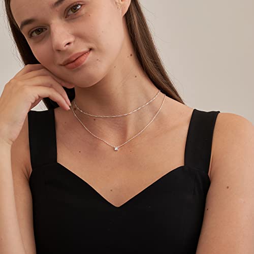Tewiky Dainty 14k Gold Plated/Silver Cubic Zirconia Necklaces for Women | Simple CZ Jewelry Necklaces Trendy Gifts - color: Silver layer chain CZ
