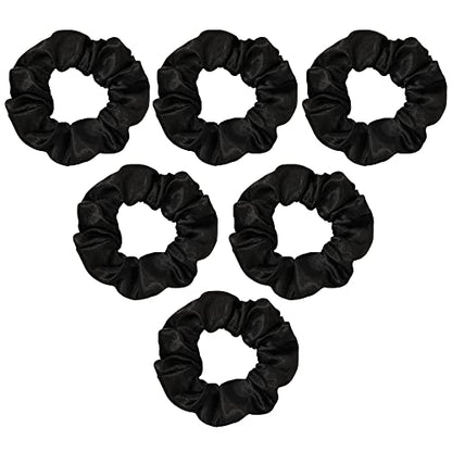 Ivyu Black Silk Satin Scrunchies - Pack of 6, 8 Pieces (2 Free) - Hair Elastics Bands - Ponytail Holder - Women & Girls - color: Dark Black