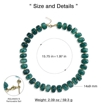 Colorful Chunky Resin Beaded Choker Necklaces for Women | Multicolor Beads, Sturdy Metal Chain, Adjustable, Detachable, Lightweight, Summer Beach Boho, Trendy Statement Jewelry Gift - color: Dark Green