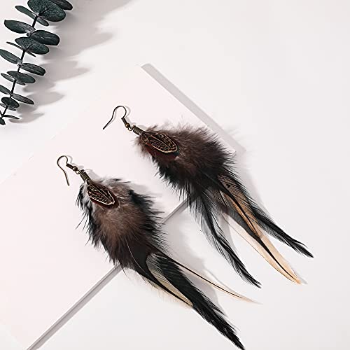 Bohemian Long Feather Earrings for Women Handmade Natural Dangle Tassel Jewelry - color: Style F