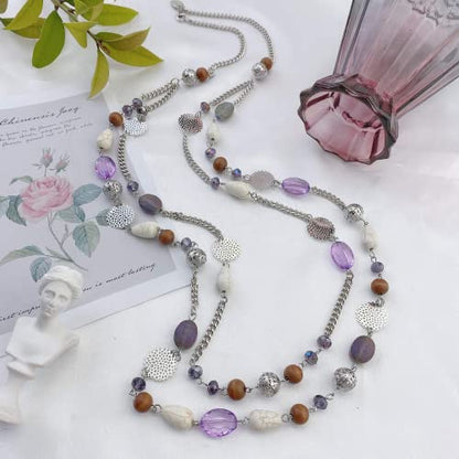 Bocar Long Necklaces for Women Trendy, Boho Layered Crystal Beaded Collar Necklaces for Women, Fashion Statement Necklaces Jewelry - color: Purple