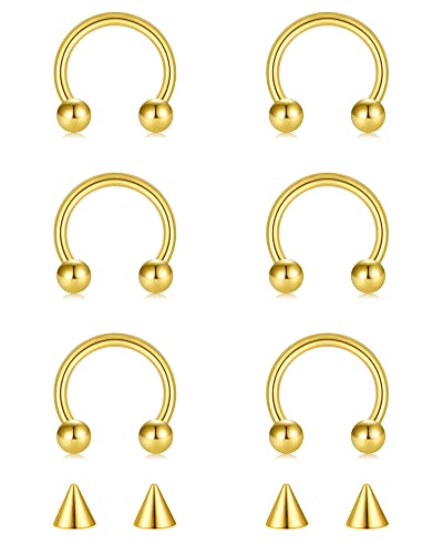 D.Bella 16G 18G 20G Horseshoe Septum Rings Surgical Steel Nose Piercing Jewelry Cartilage Helix Tragus Earring Hoop Eyebrow Lip Retainer for Women Men 6mm 8mm 10mm 12mm - color: 18G-10MM-Gold