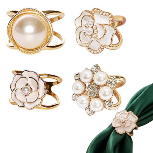Scarf Rings Buckle Slides for Scarves Fashion Circle Pin Shirt Rings | Metal Pearl T-shirt Tie Clips Clothing Ring, Wrap Holder Buckle for Women Decoration - color: Multicolor2