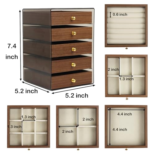 Fordonral Earring Jewelry Organizer Box with 5 Drawers, Plastic Jewelry Storage with Asjustable Velvet Trays, Multiple Display Holder for Earrings Ring Bracelet Necklace (Small-5-Drawer)