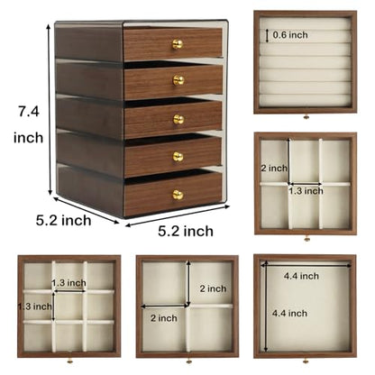 Fordonral Earring Jewelry Organizer Box with 5 Drawers, Plastic Jewelry Storage with Asjustable Velvet Trays, Multiple Display Holder for Earrings Ring Bracelet Necklace (Small-5-Drawer)