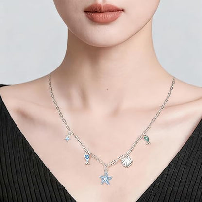 925 Sterling Silver Dainty Necklaces for Women Pendant Jewelry Gift for Her | Hypoallergenic Ocean Animal Love Cherry Blossom Jewelry, Ideal Valentine Birthday Christmas Graduation Gift for Wife Mom - color: Coastal Whisper