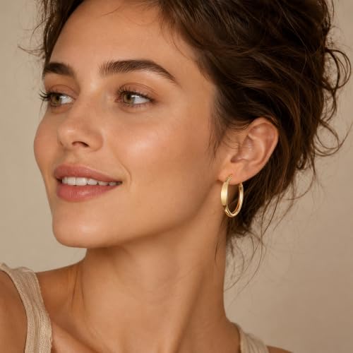 sovesi Flat Edge Chunky Hoop Earrings for Women 14k Gold Plated, 5mm Thick Hoops, Lightweight Hypoallergenic Hoop Earrings - color: Gold 30mm