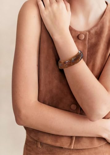 Chunky Acrylic Bangles Bracelets For Women Geometric Acrylic Resin Acetate Mottled Wide Bangle Bracelet Statement Colorful Bangles for Party - color: 02-brown bangle