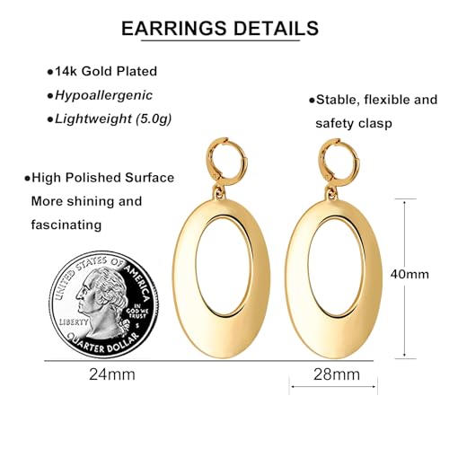 Dangle Hoop Earrings for Women,14k Gold/Silver Plated Geometric Hoops Earrings with High Polished Surface,Hypoallergenic Huggie Drop & Dangle earrings for Women - color: Oval-G