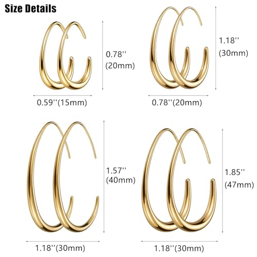 4 Pairs Gold Hoop Earrings for Women | 14K Gold Plated Hypoallergenic Small Large Earrings Set, Lightweight Stainless Steel Hoops - color: Metallic