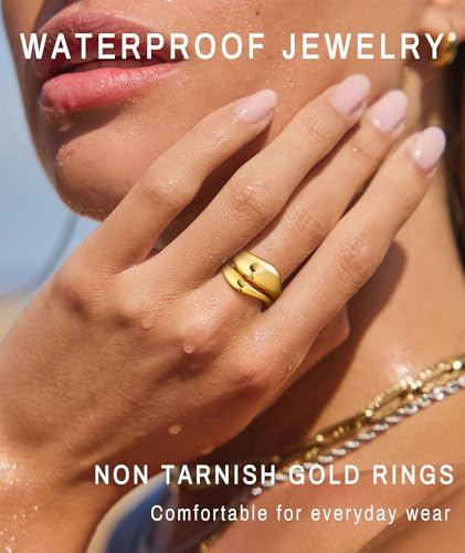 ZOERAY Chunky Gold Rings for Women Non Tarnish 14K Gold Plated Stackable Rings for Women Pinky Thumb Statement Engagement Eternity Wedding Band Ring Set Waterproof Gold Jewelry Rings Gifts Size 6-10