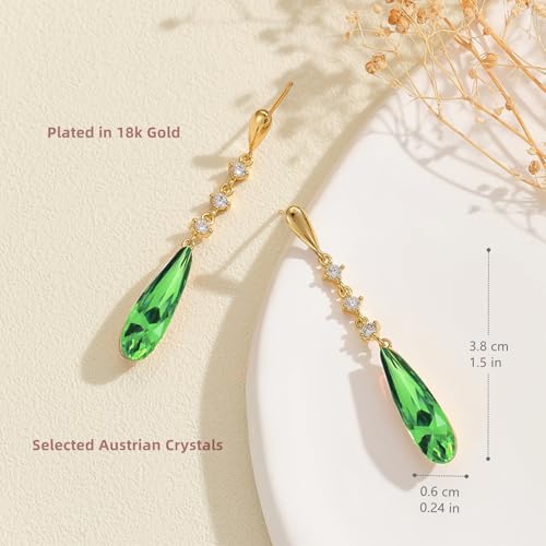 VONSSY Austrian Crystal Teardrop Drop Dangle Earrings Gold Plated Silver Post Zircon Gemstone Jewelry Gift for Woman Girlfriend Mom Wife - color: Green