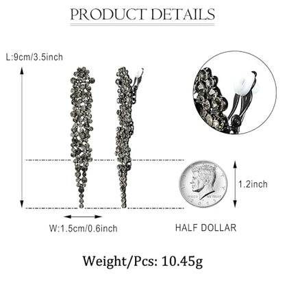 EVER FAITH Rhinestone Crystal Art Deco Statement Clip-on Earring, Wedding Prom Long Chandelier Dangle Earrings for Women - color: Gray Black-Tone
