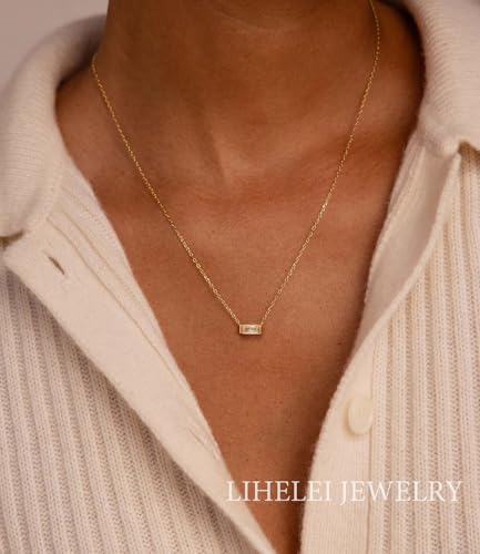 Diamond Pendant Necklaces for Women, Dainty 18k Gold/White Gold Plated Necklace, Gold/Silver Simple Choker Necklaces for Women, Trendy Jewelry Gifts - color: Rectangular -Gold