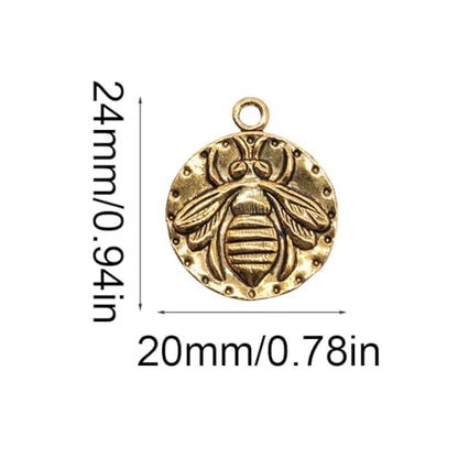 0.78’’ Coin Bee Charms, 30 Pcs Coin Bee Charms Alloy Double-Sided Printed Charm Retro Bee Accessories Jewelry for Girls Women Jewelry Making - color: Gold