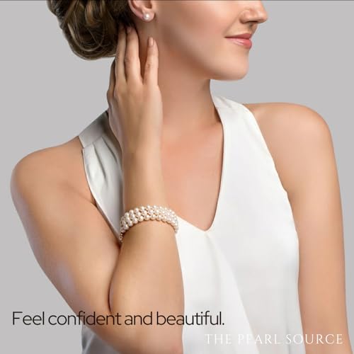 The Pearl Source Sterling Silver AAAA Quality Round White Triple Freshwater Cultured Pearl Bracelet for Women - size: 6.0-6.5mm, style: 7" Length