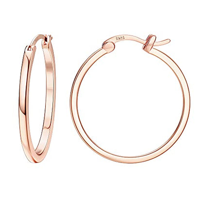 18K Gold Plated Hoop Earrings - 925 Sterling Silver Hoop Earrings Womens Hypoallergenic Hoops | Square Tube Hoop Earrings for Women 15mm/20mm/30mm/40mm - color: Rose Gold 30mm