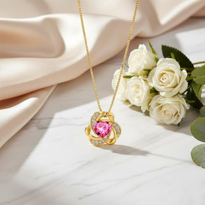 Midari 18K Gold Love Knot Necklace Love Knot Pendant Necklace with 12 Months Birthstones I Love You Forever Jewelry Gifts for Women Mom Her - color: 10-October