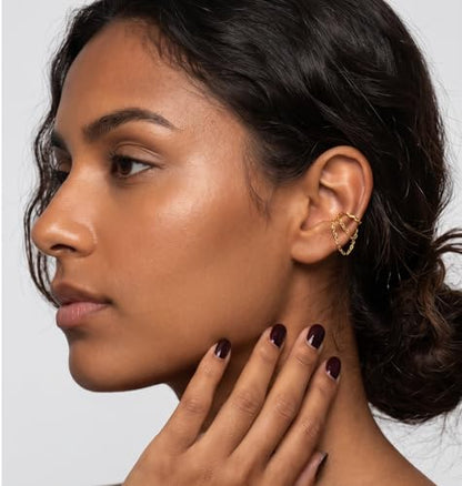 Reffeer Solid 925 Sterling Silver Cuff Earrings Chain Cartilage Wraps for Women Teens Minimalist Cuff Earrings No Piercing - color: B-Yellow