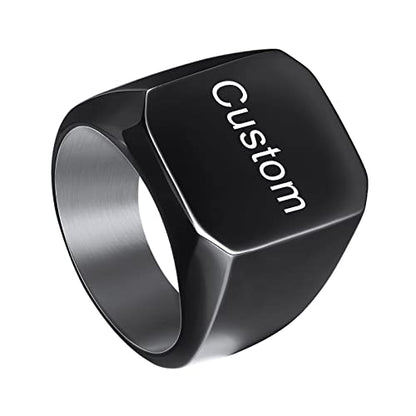 INBLUE Personalized Engraved Initial Monogram Signet Rings for Man Women Stainless Steel Rings Customize Jewelry with Ring Size Adjuster - color: Black: Text