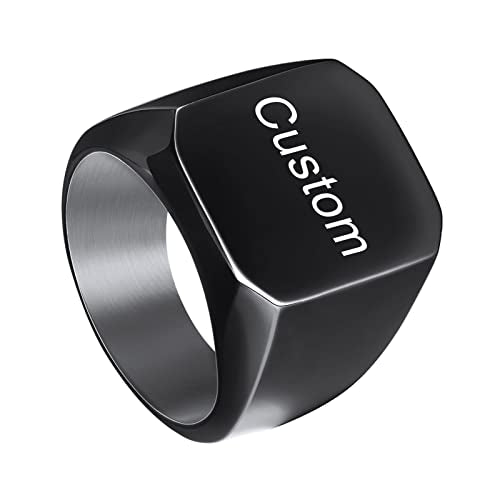 INBLUE Personalized Engraved Initial Monogram Signet Rings for Man Women Stainless Steel Rings Customize Jewelry with Ring Size Adjuster - color: Black: Initial