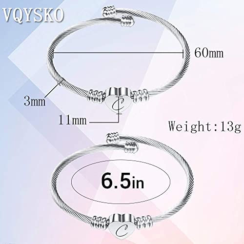 VQYSKO Heart Initials Stainless Steel Bracelet fo Woman Jewelry Gift - color: Silver Z