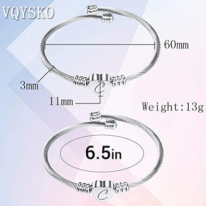 VQYSKO Heart Initials Stainless Steel Bracelet fo Woman Jewelry Gift - color: Silver Z