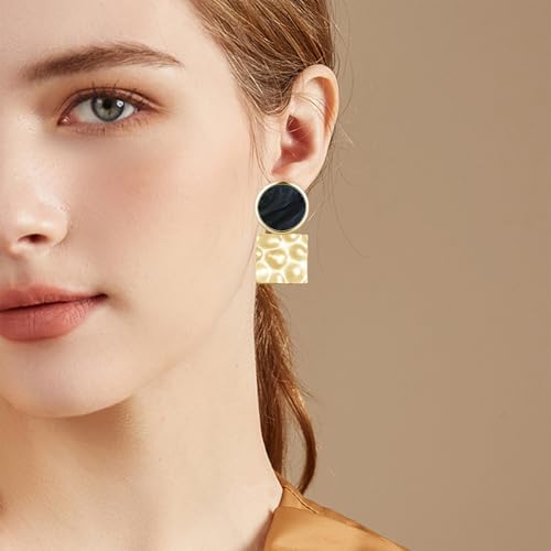 Simplicity 14K Gold Round Square Dangle Drop Earrings 70s 80s Vintage Geometry Stud Earring for Women