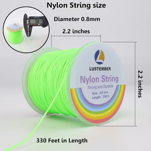 LUSTEMBER 0.8mm Nylon String, Strong Bracelet String, Durable Nylon Cord for Jewelry Making, Bracelets, Beading, Necklaces, Rattail Braiding, Kumihimo, Wind Chimes, Blinds and Handicrafts - size: Fluorescent Green
