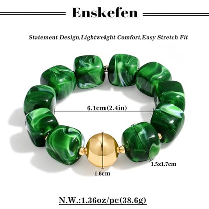 Multicolor Chunky Beaded Bracelet for Women Bold Acrylic Resin Stretch Bracelet Summer Beach Statement Bracelets Trendy Elastic Bangle Jewelry - color: Bead bracelet-dark green