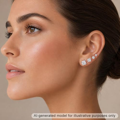 KISS WIFE CZ Stud Earrings Set for Women, Cubic Zirconia Stud Earrings in Multiple Sizes, Triangle Oval Heart Round Pearl Square Earrings, Hypoallergenic Silver Stud Earrings for Cartilage Piercing Jewelry - style: Round+Pearl+Square