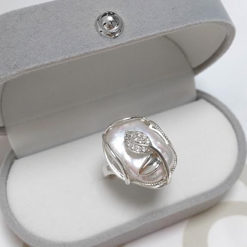 GIGB PBDK Gold Plated Baroque Pearl Ring for Women Fashion Chunky Irregular Pearl Knuckle Statement Ring Minimalist Promise Ring Bridal Wedding Charm Jewelry - color: Silver2