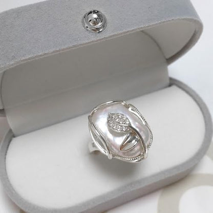 GIGB PBDK Gold Plated Baroque Pearl Ring for Women Fashion Chunky Irregular Pearl Knuckle Statement Ring Minimalist Promise Ring Bridal Wedding Charm Jewelry - color: Silver2