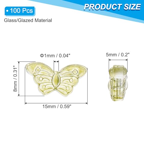 PATIKIL Butterfly Beads, 100Pcs Crystal Butterfly Beads Translucent Czech Glass Beads Spacer Bead for DIY Jewelry Making Bracelets Necklace - color: Olive Green