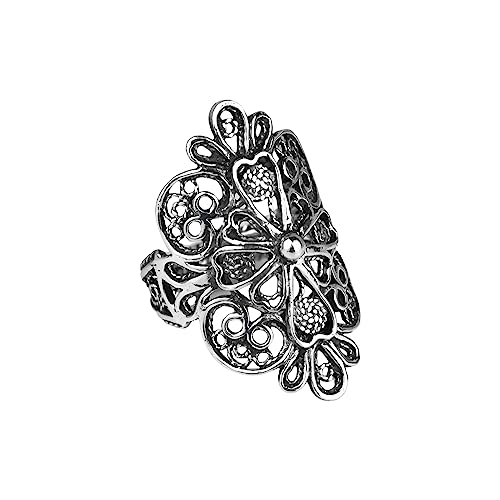 Filigranist 925 Sterling Silver Artisan Made Handcrafted Lace Embroidery Filigree Art Women Cocktail Statement Ring - style: Cross