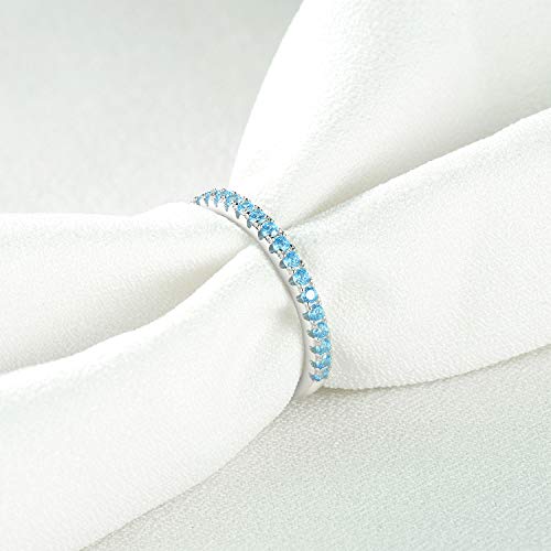 EAMTI CZ Wedding Band for Women 925 Sterling Silver Half Eternity Stackable Ring Size 3-13 - color: sterling silver-blue