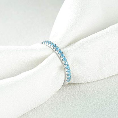 EAMTI CZ Wedding Band for Women 925 Sterling Silver Half Eternity Stackable Ring Size 3-13 - color: sterling silver-blue