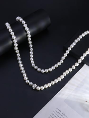Long Pearl Necklace for Women Dainty Zircon Bead Pearl Necklace Layered Faux Pearls Necklaces Long Wedding Long Pearl Necklace Delicate Jewelry for Brides - color: Creamy White-E
