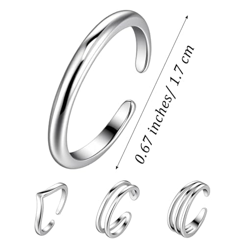4Pcs Sterling Silver Plated Minimalist Toe Rings Set for Women Adjustable Open Band Summer Beach Foot Jewelry