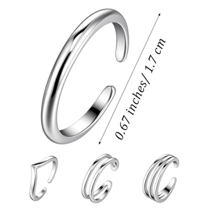 4Pcs Sterling Silver Plated Minimalist Toe Rings Set for Women Adjustable Open Band Summer Beach Foot Jewelry