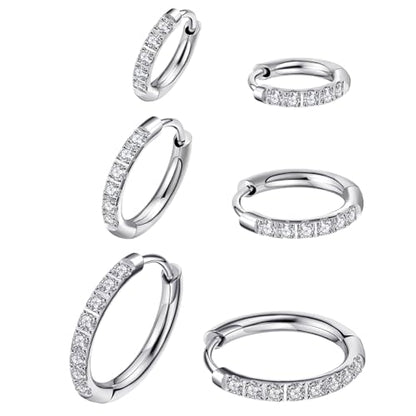 316L Surgical Steel Huggie Hoop Earrings | Dainty Pave Cubic Zirconia Cartilage Tiny Earring for Sensitive Ears Hypoallergenic Lightweight for Women Men - style: Silver,20G*8/10/12mm
