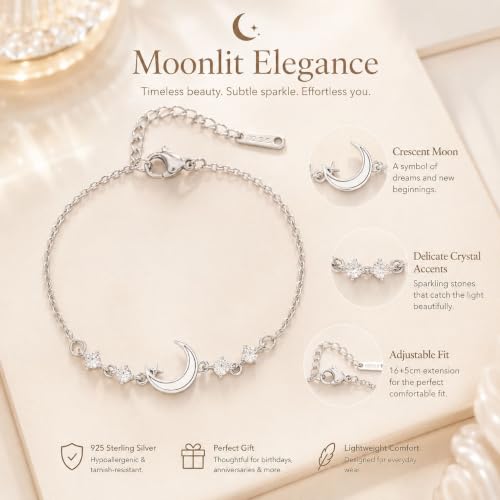 Moon Phase Bracelet Gold/Silver Opal Moon Charm Bracelet Adjustable Opal Style Crescent Charm Chain Bracelets with White Bead Accents Celestial Jewelry Outfit Accessories Gift for Women - color: B2: Silver Opal