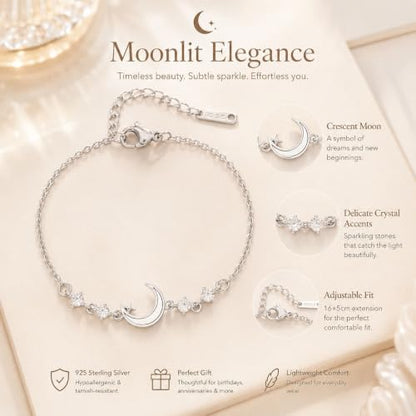 Moon Phase Bracelet Gold/Silver Opal Moon Charm Bracelet Adjustable Opal Style Crescent Charm Chain Bracelets with White Bead Accents Celestial Jewelry Outfit Accessories Gift for Women - color: B2: Silver Opal
