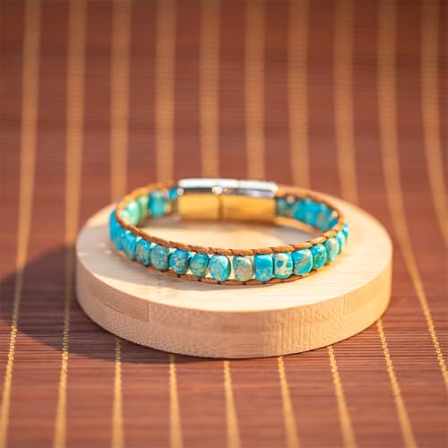 YGLINE Boho Handmade Natural Stone Wrap Bracelets Crystal Beads Bracelet Jewelry (jasper-blue)