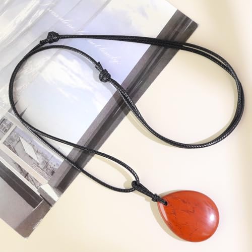 Teardrop Gemstone Necklaces for Women, Healing Crystal Pendant Necklace Birthstone Jewelry for Women - color: Red Jasper