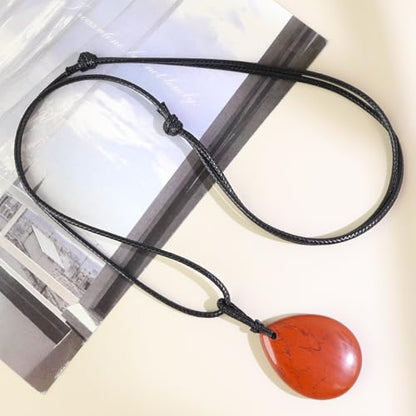 Teardrop Gemstone Necklaces for Women, Healing Crystal Pendant Necklace Birthstone Jewelry for Women - color: Red Jasper