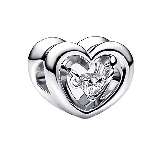 Jewelry Love Heart Charms for Women Bracelets and Necklaces | 925 Sterling Silver,Mother's Day Birthday Christmas - color: Silver Radiant Heart Floating Stone Charm